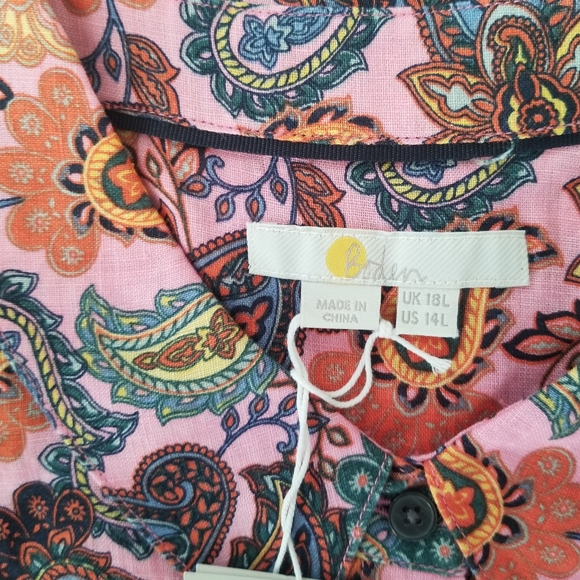 Boden Shirt  Long Sleeve Multicolor 100% Linen Size 14 L - Picture 9 of 12